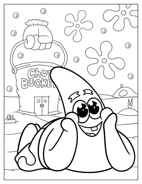 Patryk Rozgwiazda uśmiecha się przed restauracją Chum Bucket.