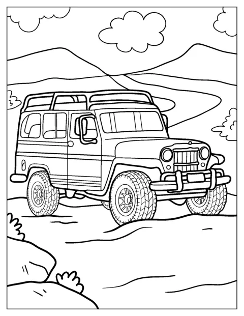 Willys Jeep Station Wagon stoi na otwartej przestrzeni.