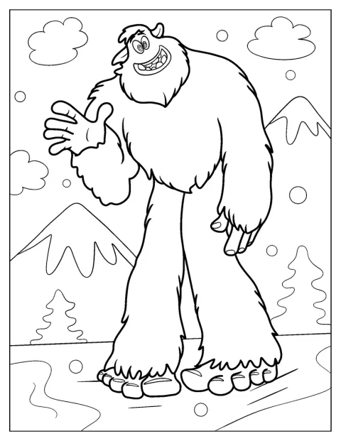 En stor Yeti står i et kaldt vinterlandskap.