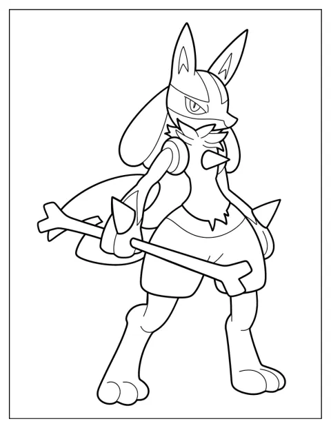 Lucario sujeta un hueso como si fuera un arma.