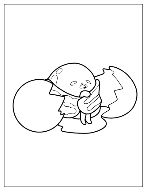 Gudetama Coloring Page Wrapped In Bacon Between Egg Shells