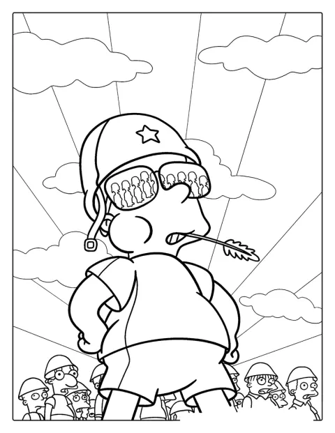Bart Simpson pose avec ses amis, tous coiffés d’un casque.