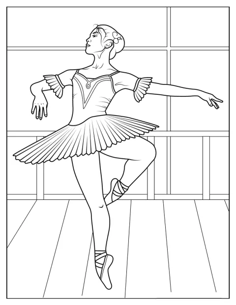 Una bailarina posa con un tutú y zapatillas de ballet.