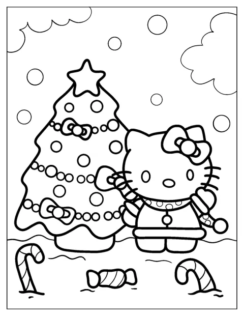 Hello Kitty apare într-o scenă cu motive de Crăciun.