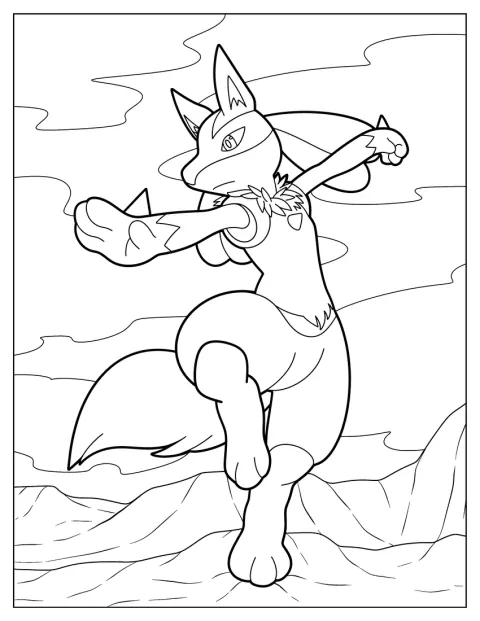 Lucario adopta una postura de artes marciales, listo para luchar.
