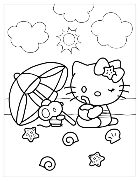 Pe plajă, Hello Kitty și Joey petrec timp împreună.