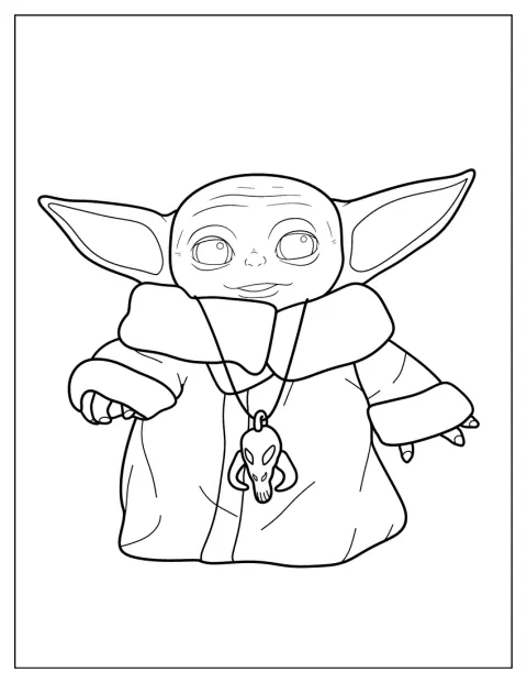 Baby Yoda egyszerű, letisztult vonalakkal jelenik meg.