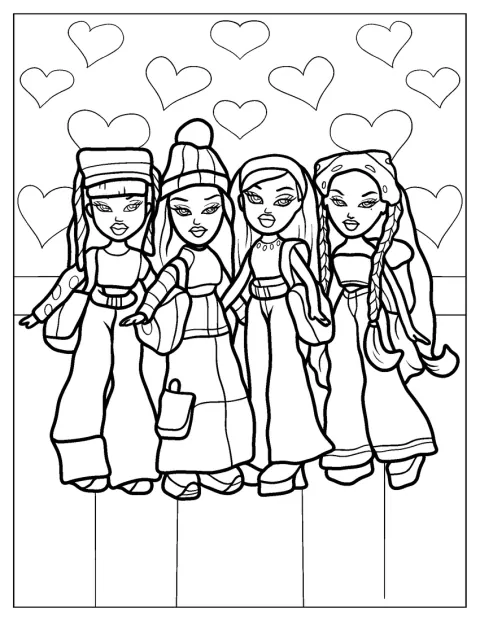 Jade, Sasha, Cloe och Yasmin från Bratz poserar tillsammans.