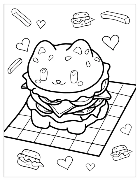 猫の顔が描かれた丸いバンズが、正面を向いています。