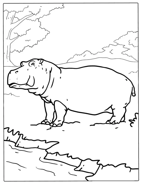 Hipopotam szykuje się do wejścia do wody, by się ochłodzić.