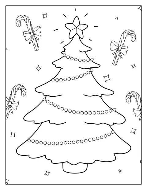 Christmas Tree With Candy Canes To Color