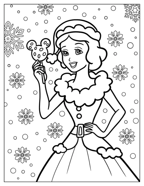 Blancanieves viste un traje navideño en esta escena festiva.