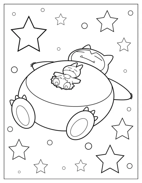 Munchlax drzemie na brzuchu leżącego Snorlaxa.