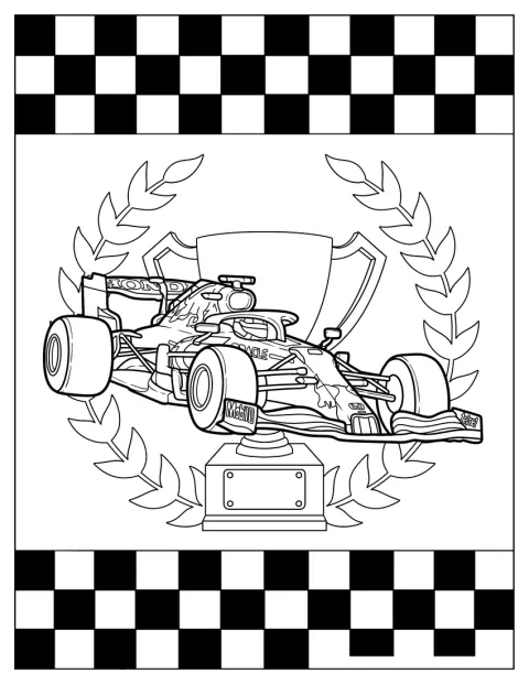 Red Bull RB13 -kilpa-auto seisoo radalla pokaalin näkyessä taustalla.