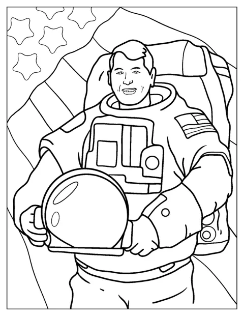 En NASA-astronaut står i sin rumdragt.