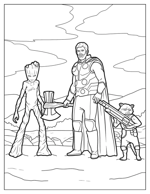 Thor Groot és Rocket Raccoon társaságában látható.