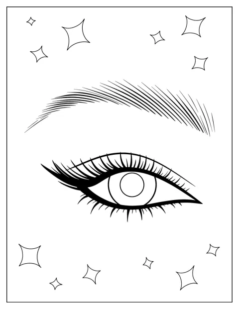 アイラインを引いた目と、整えられた眉が描かれています。