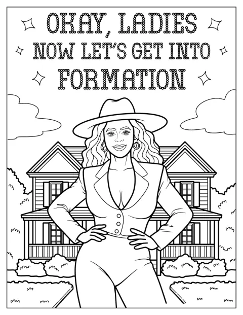 Med hat og rank kropsholdning står Beyoncé i en markant Formation-pose.