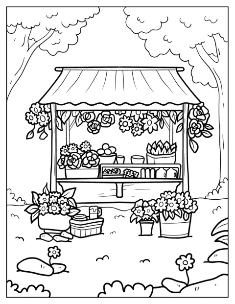 Una floristería exhibe ramos y plantas de primavera.