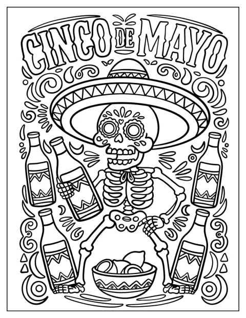 Een skelet draagt een sombrero om Cinco de Mayo te vieren.