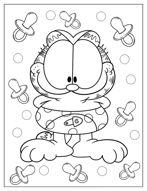 Garfield surge como um bebé, desenhado em estilo kawaii.