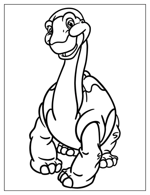 Littlefoot stă în picioare, cu un zâmbet prietenos.