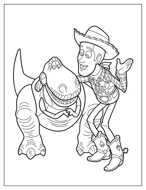 Easy Woody Coloring Page Talking To Rex