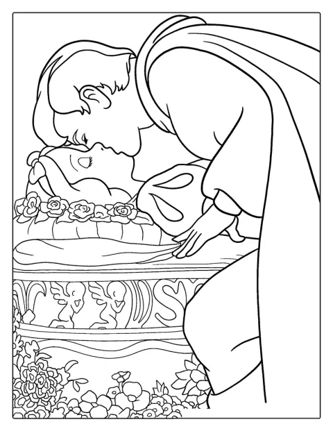 Der Prinz küsst Schneewittchen.