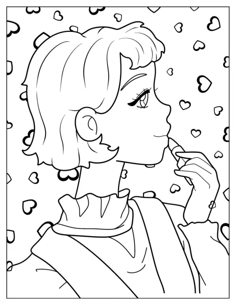 Makeup Coloring Page Of Side View Of Woman Applying Lipstick