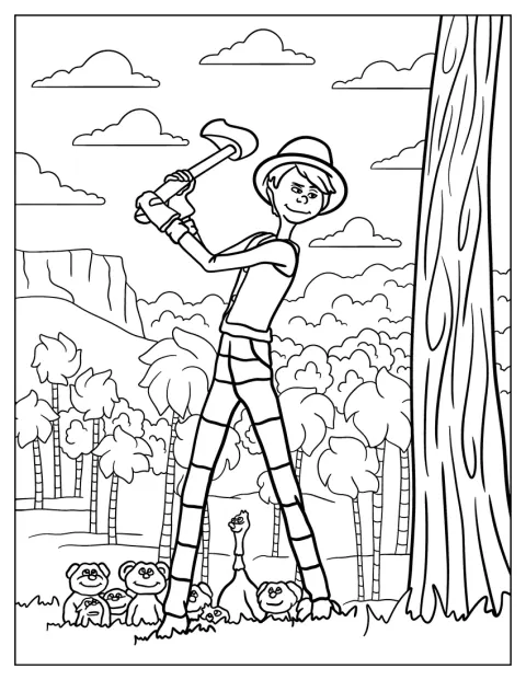 Once-ler taglia un albero nella foresta.