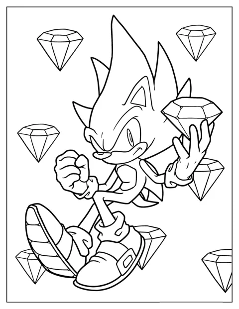 In einer Hand hält Super Sonic einen Chaos Emerald.