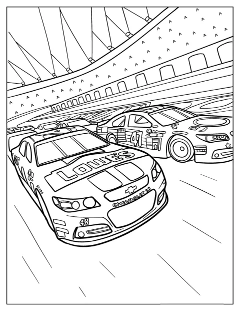 Két NASCAR-versenyautó halad egymás mellett a pályán.