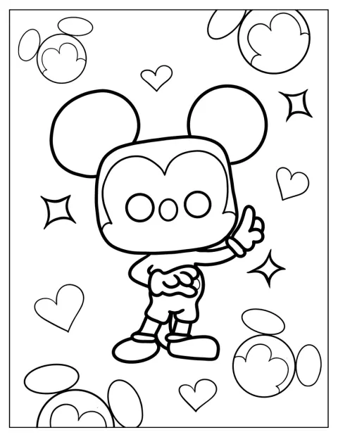 Mickey egér vidáman áll Funko Pop figuraként.