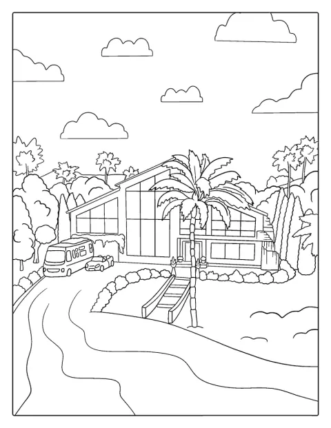 Barbie Dream House je velké sídlo s mnoha okny.
