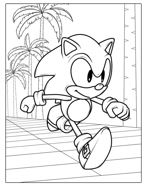 Sonic běží vpřed v prostředí připomínajícím videohru.