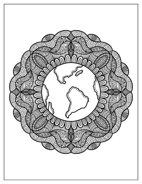 El planeta Tierra ocupa el centro de un mandala con muchos detalles.