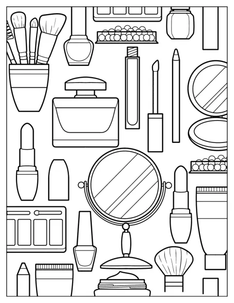 Makeup Coloring Page Of Flat Lay Of Various Make Up Items