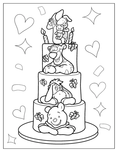 Winnie the Pooh è raffigurato su una torta a più piani.