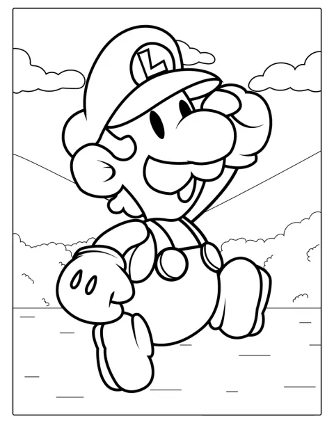 Baby Luigi ses i en enkel omridsstegning.