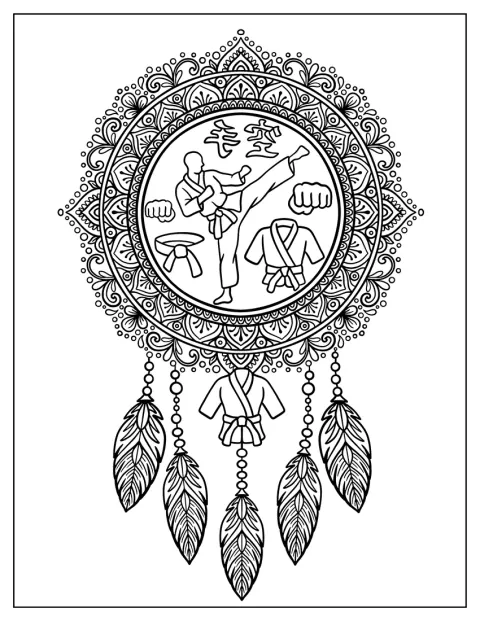 Mandala spojuje lapač snů s motivy bojových umění.