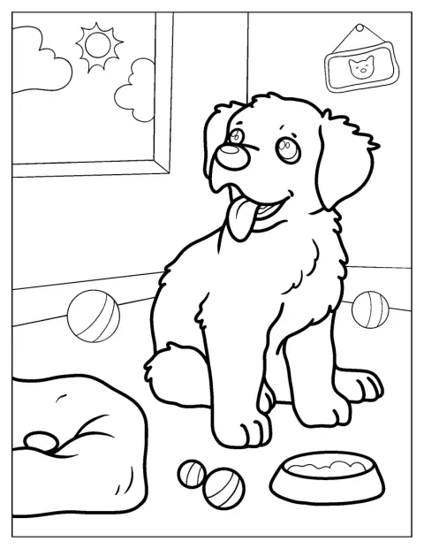 Een puppy speelt binnenshuis op de vloer.
