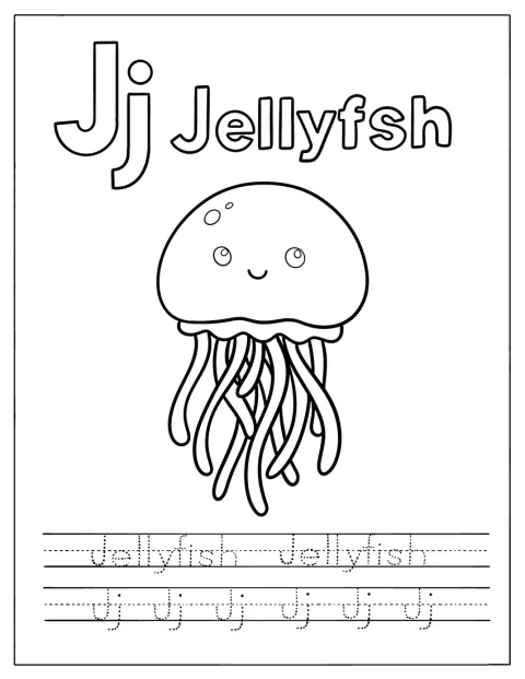 Letter J Coloring Page is for Jellyfish Traceable Worksheet