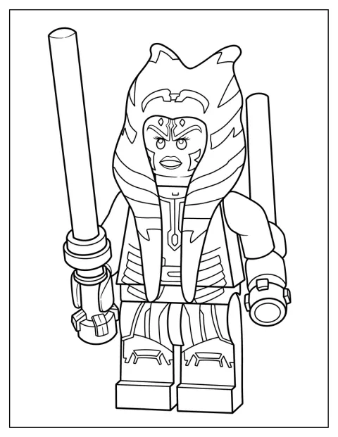 Uma figura LEGO de Ahsoka Tano aparece de corpo inteiro.