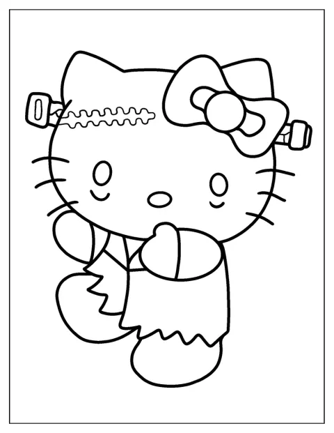 Hello Kitty poartă un costum inspirat de monstrul Frankenstein.