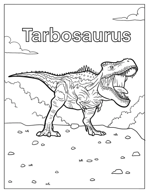 En detaljeret Tarbosaurus brøler med hovedet løftet.