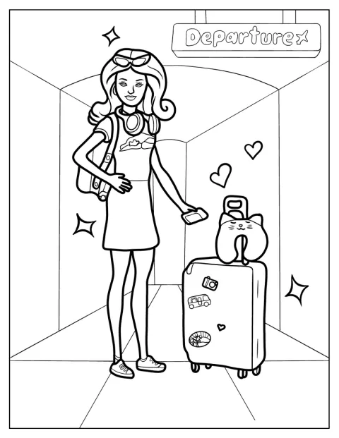 Barbie aparece vestida para viajar.