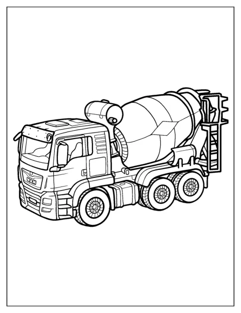 En detaljerad cementbil står avbildad från sidan.