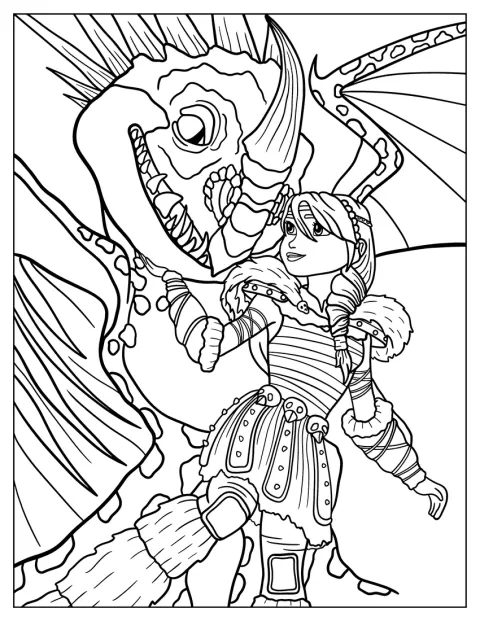 Astrid se tient près de Stormfly, son dragon.
