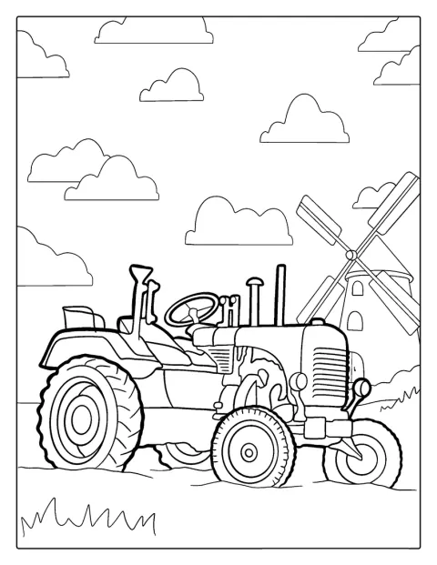 Un vecchio trattore è fermo in mezzo a un campo.