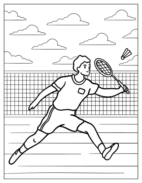 En man slår en fjäderboll med sitt racket under en olympisk match.